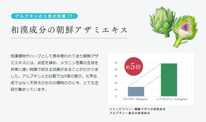 アーティチョークに、アルブチンの5倍の効果があったなんて!植物のパワーは、あなどれません。 アルブチンの5倍の効果がある、朝鮮アザミエキス(アーティチョーク)